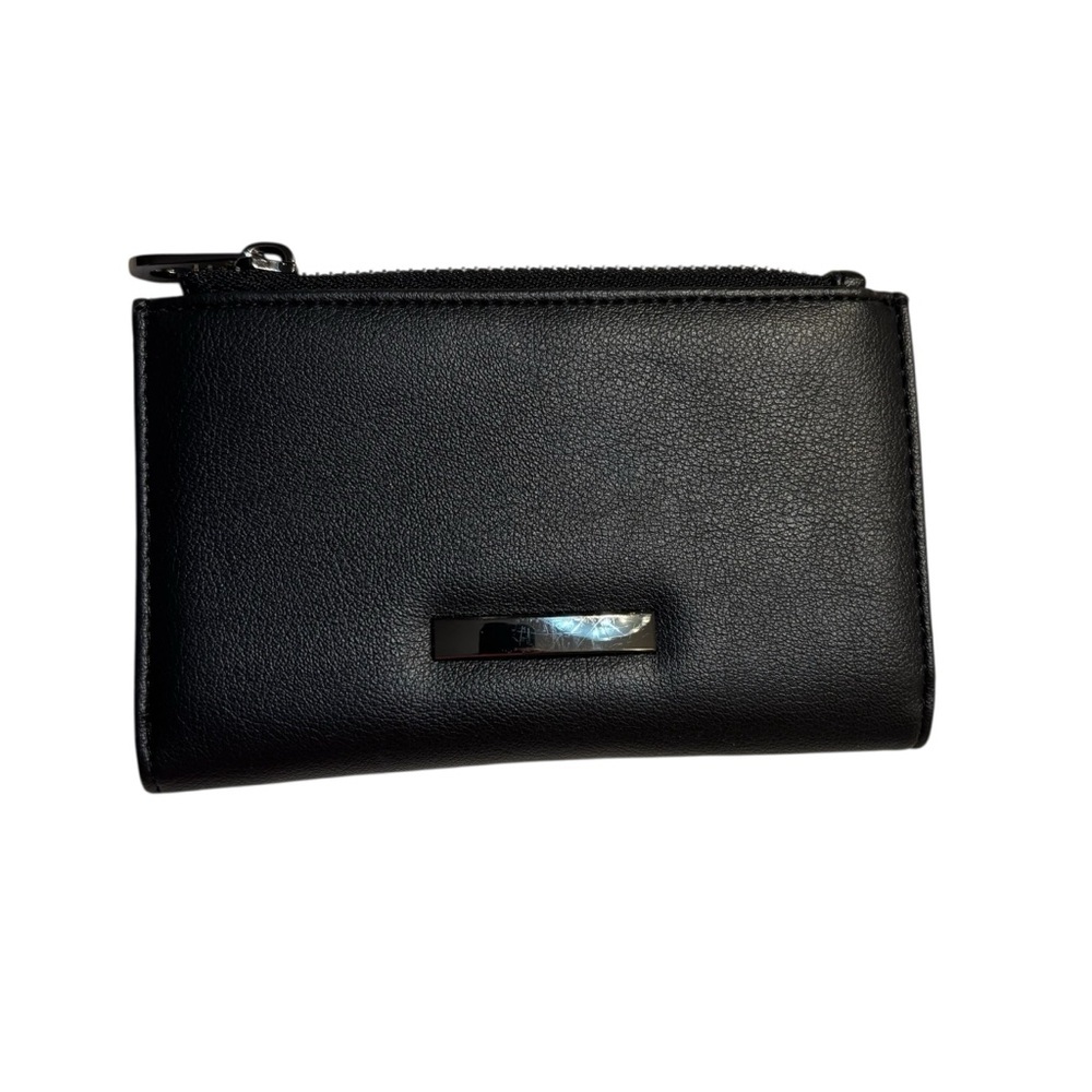 Black Wallet Faux Leather Steel Hardware Snap Closure Zip Pocket Billfold